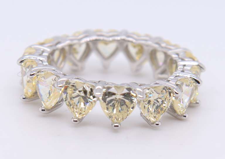 Heart Shaped Yellow Cubic Zirconia Sterling Silver Band