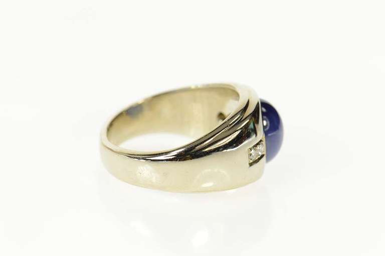 14K White Gold Retro Syn. Blue Star Sapphire Diamond Ring