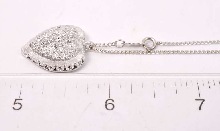 Intricate Heart Pendant Necklace with Diamonds in 14K White Gold