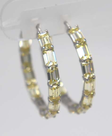 Sterling Silver Yellow Cubic Zirconia Hoop Earrings