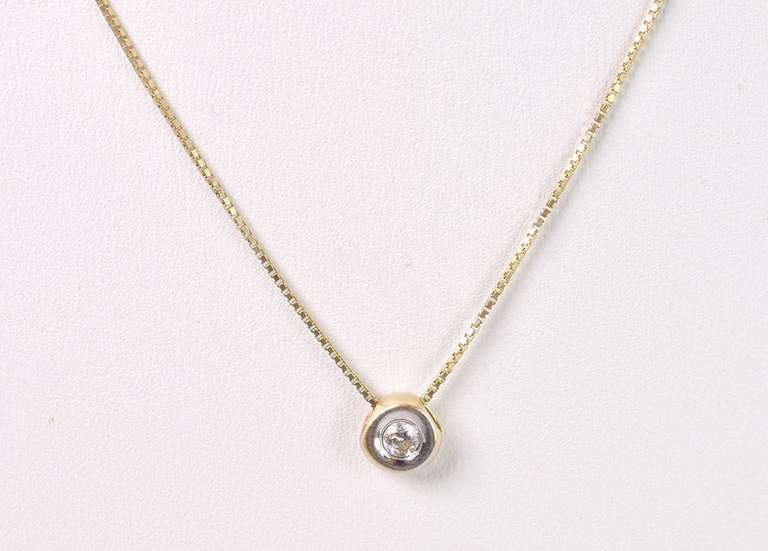 Subtle Solitaire Diamond Pendant Necklace in 14K Yellow Gold