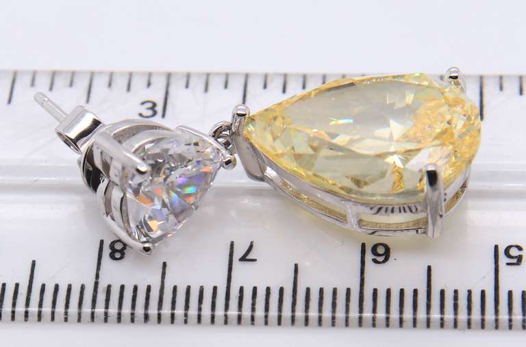 Sterling Silver Pear Shaped Yellow Cubic Zirconia Dangle Earrings
