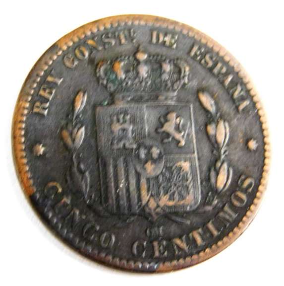 1879 Barcelona Spain Cinco Centimes Coin