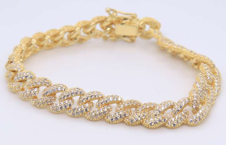 Sterling Silver Cubic Zirconia Curb Link Bracelet