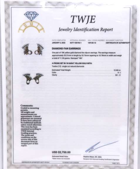 Delightful 18kt Twist Fan Diamond Clip on Earrings
