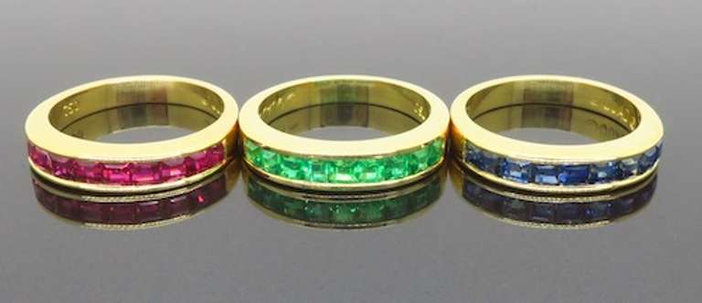 Set of 18k Sapphire, Emerald, Ruby Bands