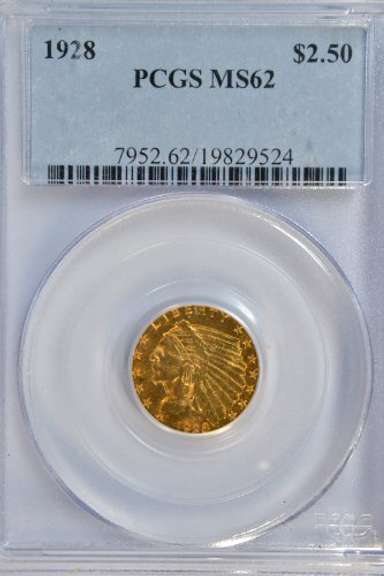 Choice BU 1928 US $2.50 Indian Gold Piece. PCGS MS62
