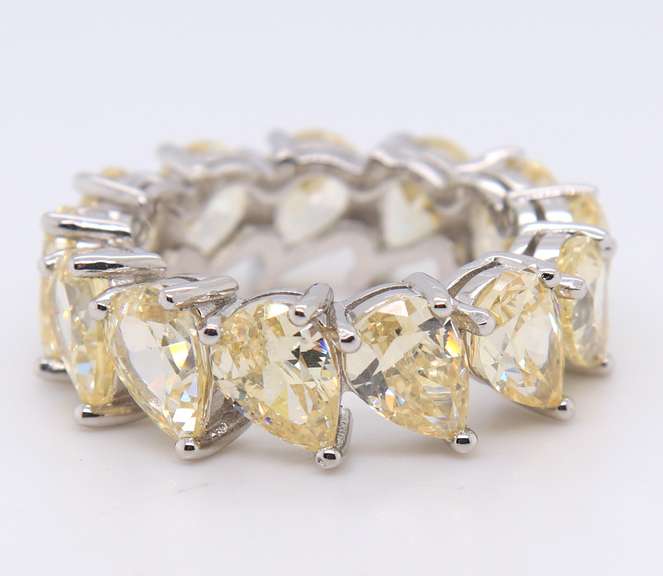 Pear Shaped Yellow Cubic Zirconia Sterling Silver Ring