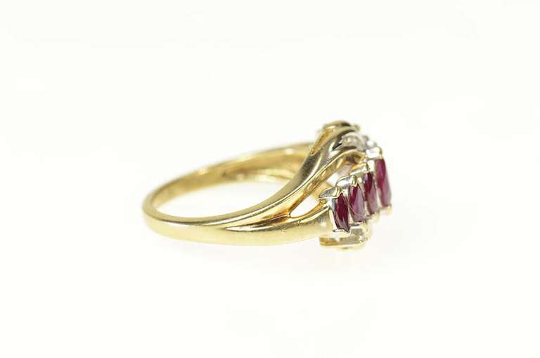 10K Yellow Gold Marquise Ruby Diamond Ornate Statement Ring