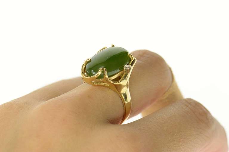 14K Yellow Gold Marquise Nephrite Diamond Retro Cocktail Ring