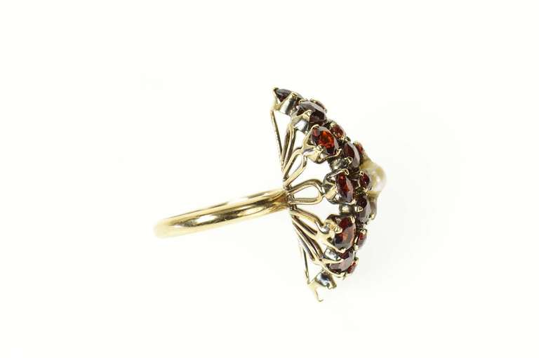 14K Yellow Gold Ornate 1950's Syn. Garnet Cluster Cocktail Ring