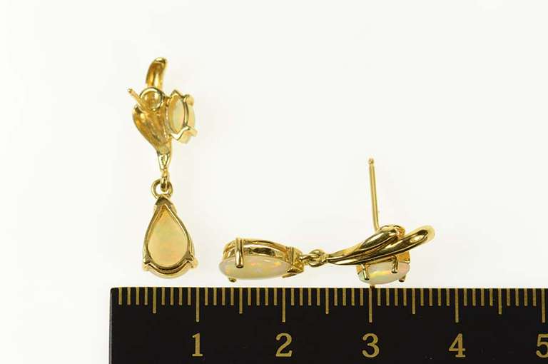 18K Yellow Gold Natural Opal Dangle Ornate Statement Earrings