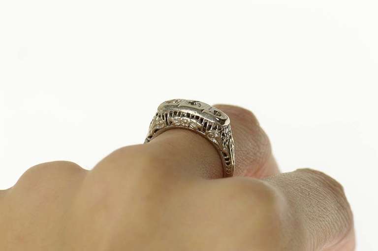 14K White Gold Art Deco Filigree Engagement Setting Band Ring