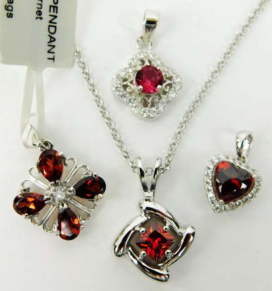 Collection of Sterling Silver Garnet Pendants