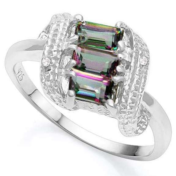 3/4 CT MYSTIC TOPAZ & DIAMOND WOMEN 925 STERLING SILVER RING