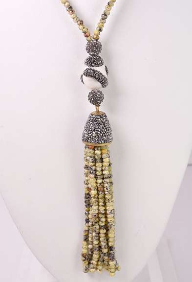Amazing Beaded Semi-Precious Stone, Mother of Pearl and Quartz Crystal Ladies 34" Necklace
