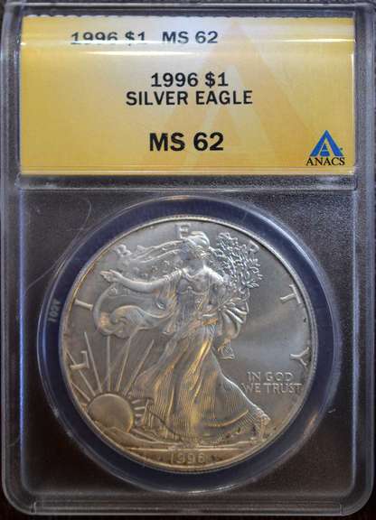 1996 $1 MS62 Silver Eagle ANACS