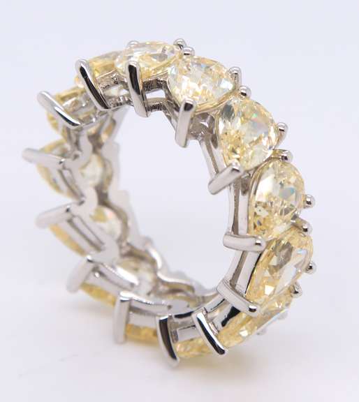 Pear Shaped Yellow Cubic Zirconia Sterling Silver Ring