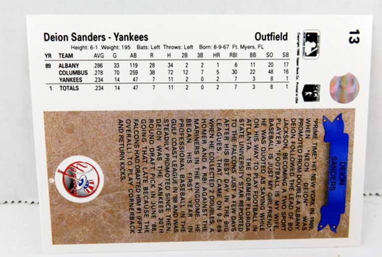 Deion Sanders 1990 Rookie Football Card