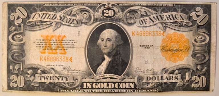 $ 20 1922 Series Gold Certificate.