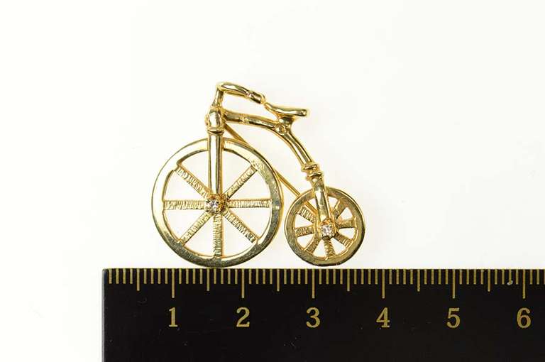 14K Yellow Gold Diamond Big Wheel Tricycle Bike Pin/Brooch