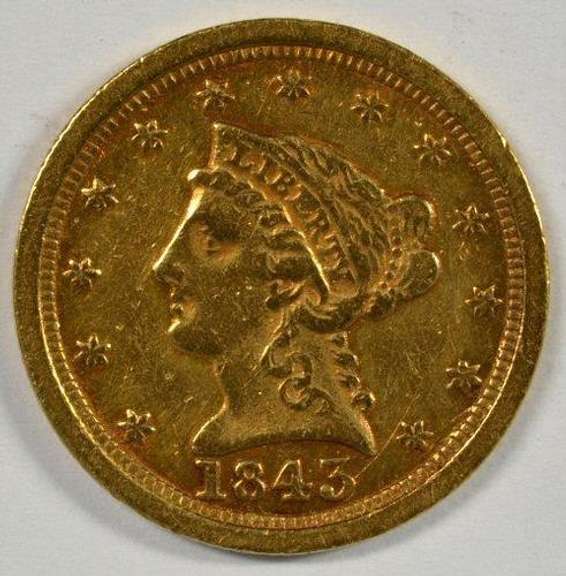 Rare 1843-O (LARGE DATE) $2.50 Liberty Gold Piece in AU