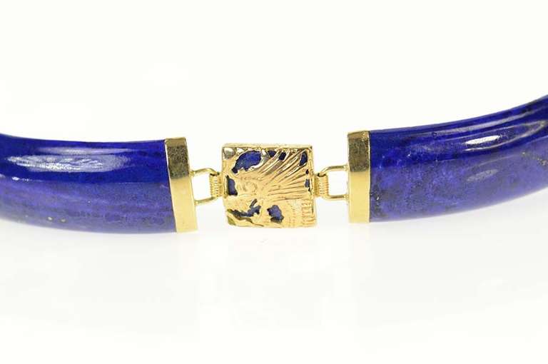 14K Yellow Gold Lapis Lazuli Carved Chinese Dragon Motif Bracelet