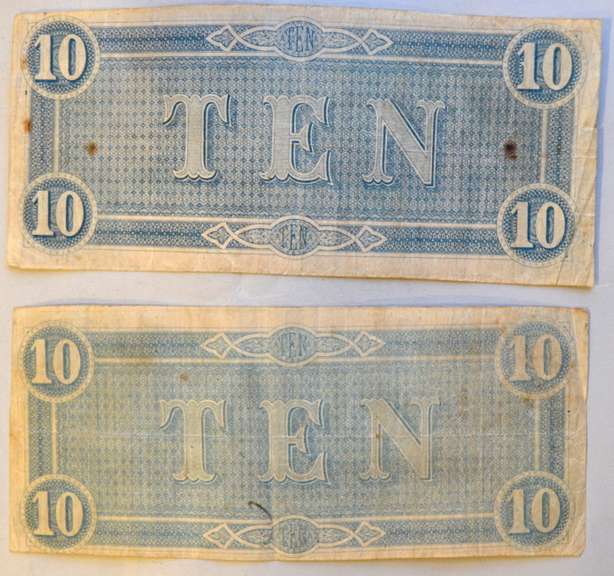 2 $10 CSA Series of 1864 Notes