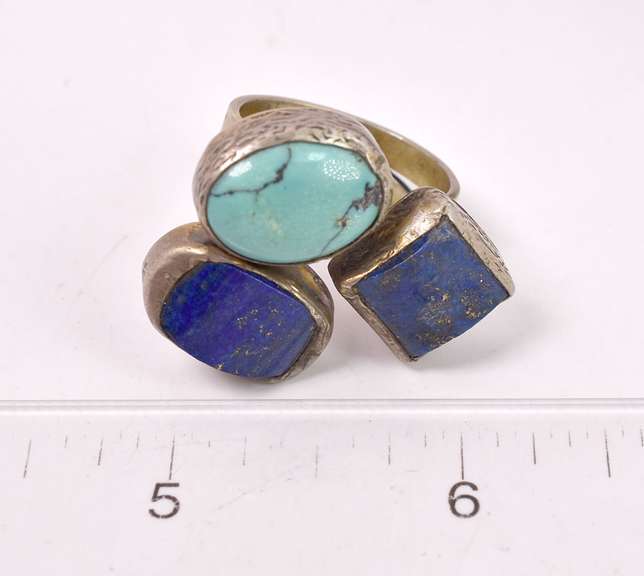 Sensational Vintage Lapis and Turquoise Ring in Gold Plated Sterling Silver
