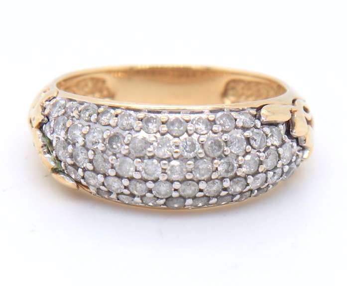 Dazzling Yellow Gold Pave Diamond Dome Ring
