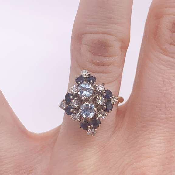 14kt Gold, Blue Sapphire, & Diamond Cocktail Ring