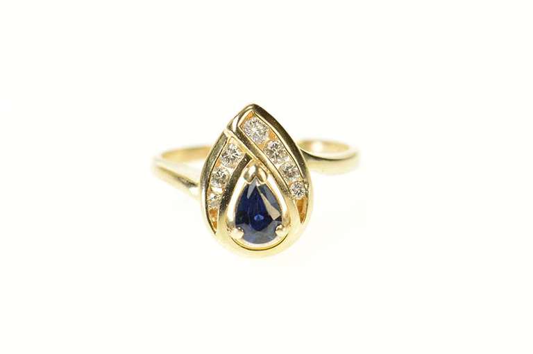 14K Yellow Gold Pear Sapphire Diamond Accent Cluster Ring