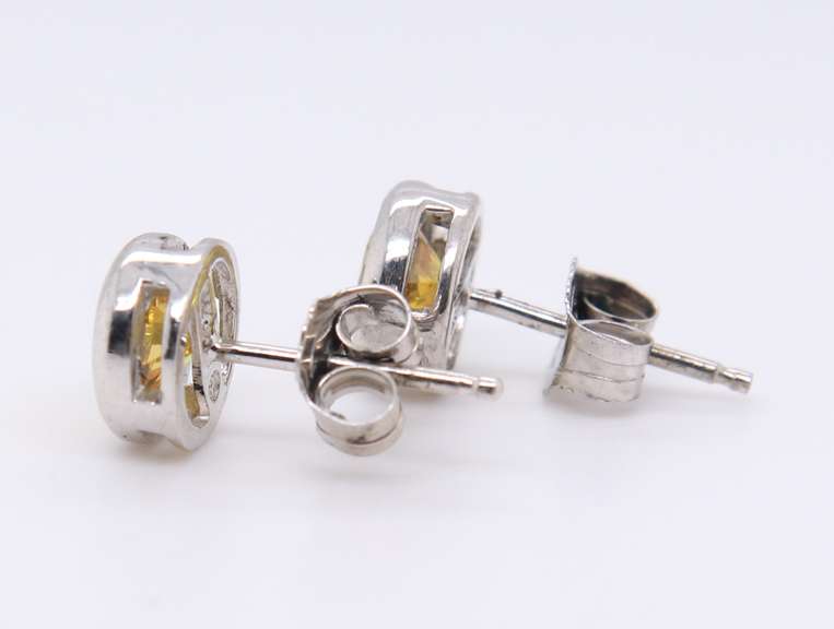 Stunning White Gold Bezel Yellow Cubic Ziconia Stud Earrings