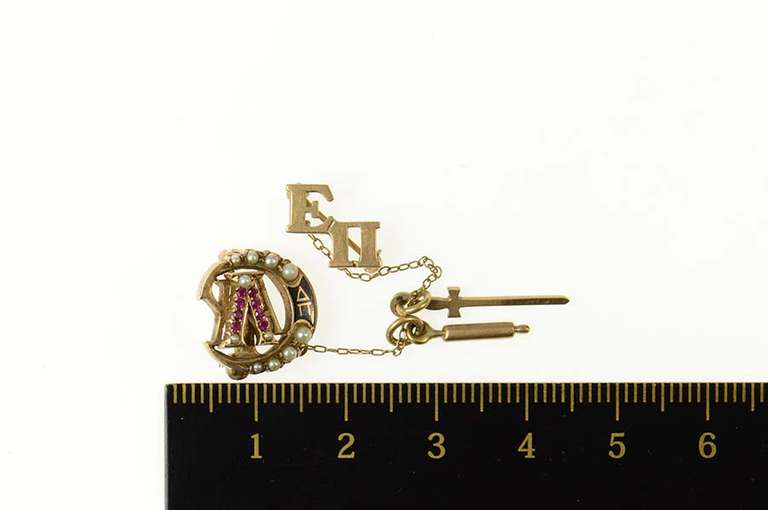 10K Yellow Gold Lambda Chi Alpha Seed Pearl Ruby Lapel Pin/Brooch