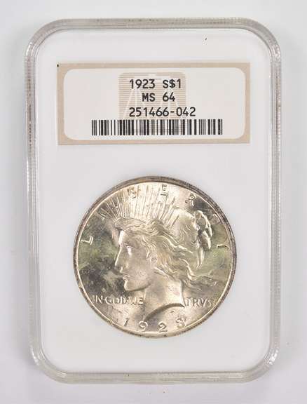 MS64 1923 Peace Silver Dollar - Graded NGC