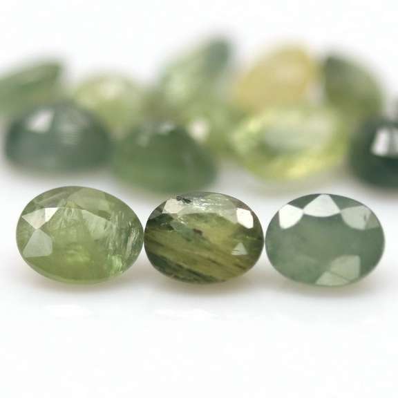 Heated only! 8.29ct oval cut green Sapphire set