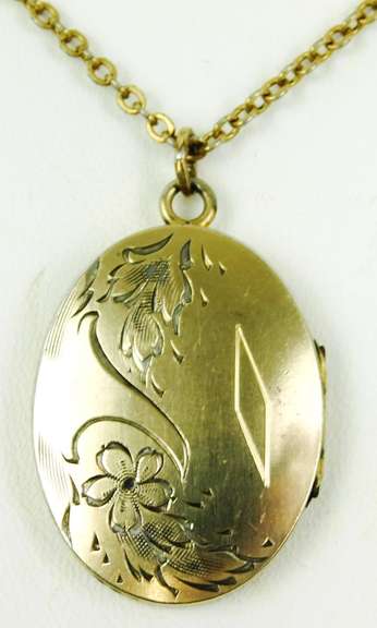 Vintage Engraved Gold Filled Locket & Chain