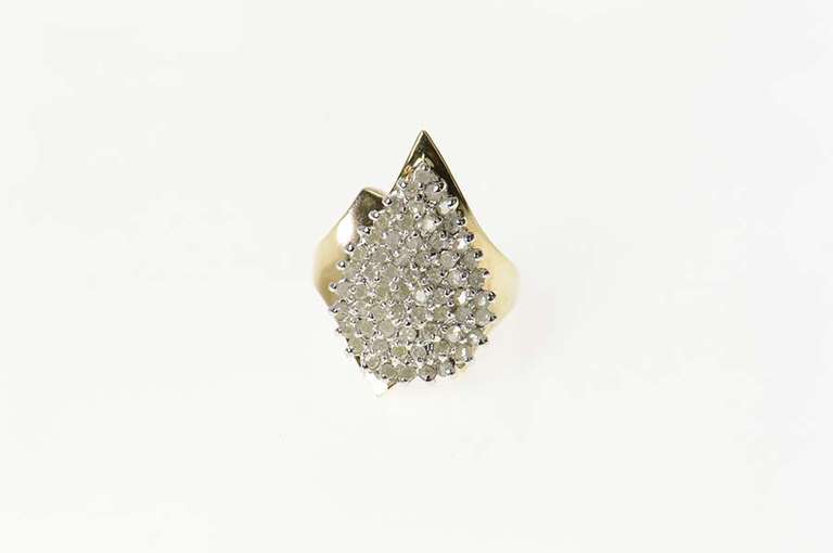 10K Yellow Gold Pear Diamond Cluster Statement Bypass Ring