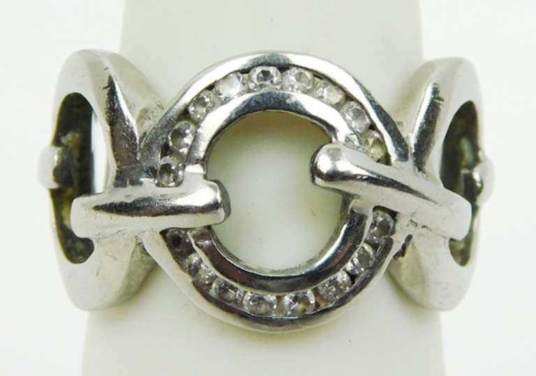 Impressive Sterling Ring with Clear Stones, 6.5