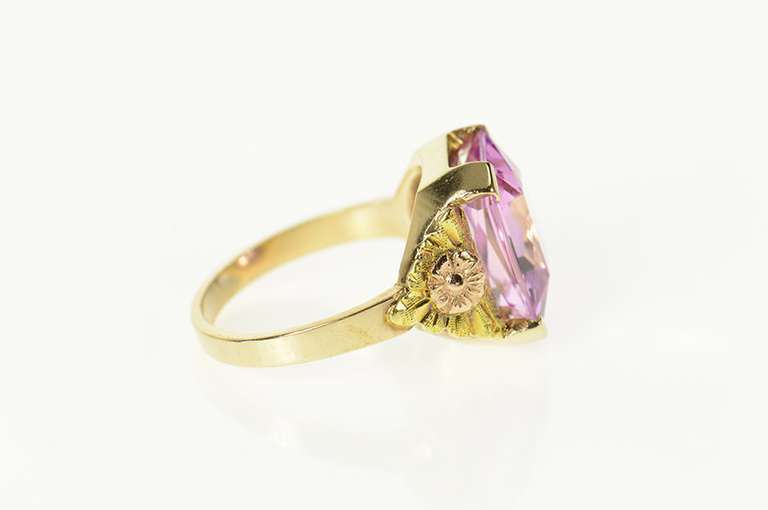 10K Yellow Gold Black Hills Syn. Pink Topaz Flower Statement Ring