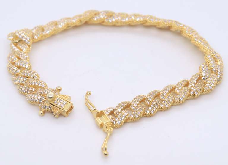 Sterling Silver Cubic Zirconia Curb Link Bracelet