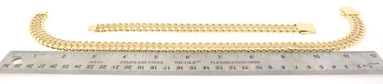 Set of Heart-Shaped 14k Gold Curb Chain ItalianHandmade Necklace and Bracelet with Cubic Zirconias