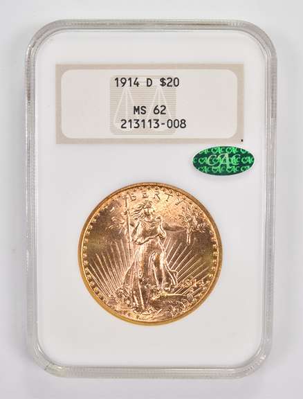 MS62 1914-D $20 Saint-Gaudens Gold Double Eagle - CAC - Graded NGC