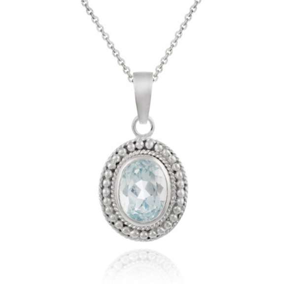 Sterling Silver Blue Topaz Oval Solitaire Pendant