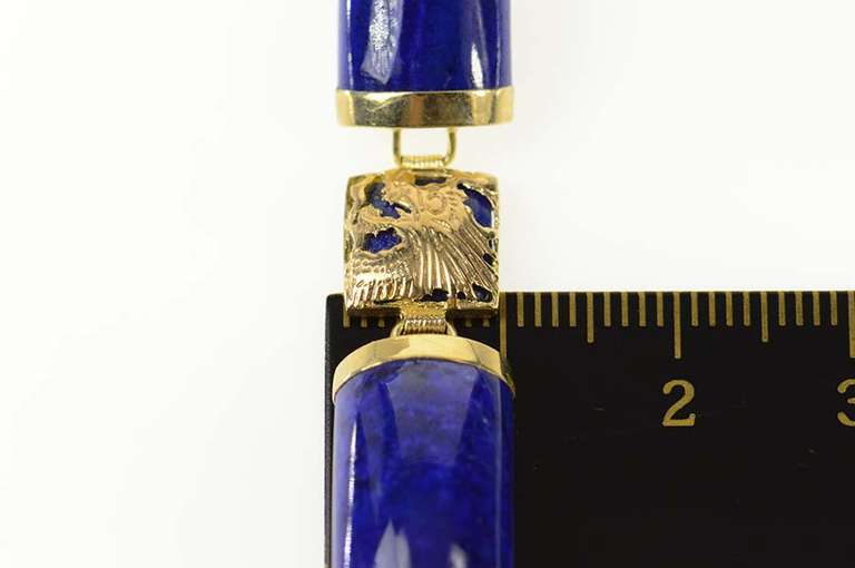 14K Yellow Gold Lapis Lazuli Carved Chinese Dragon Motif Bracelet