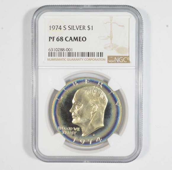 PF68 CAM 1974-S Eisenhower Silver Dollar - Graded NGC Rainbow Tone