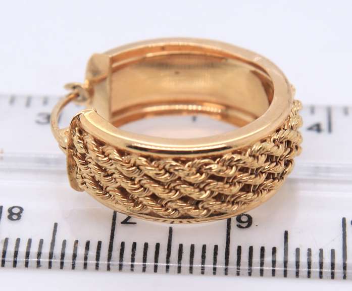 Handsome Yellow Gold Triple Row Rope Earrings