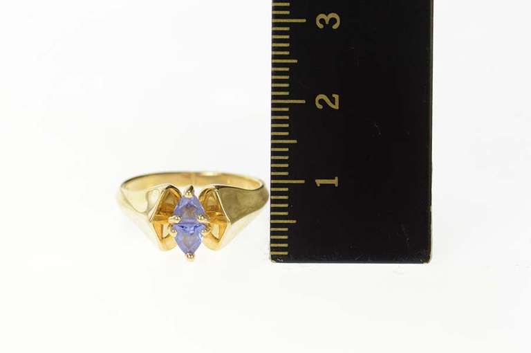 10K Yellow Gold Trillion Tanzanite Two Stone Statement Ring