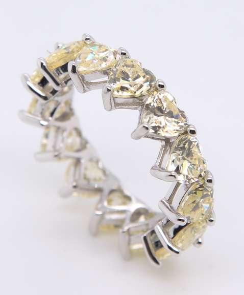 Heart Shaped Yellow Cubic Zirconia Sterling Silver Band