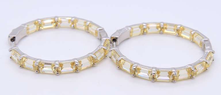 Sterling Silver Yellow Cubic Zirconia Hoop Earrings